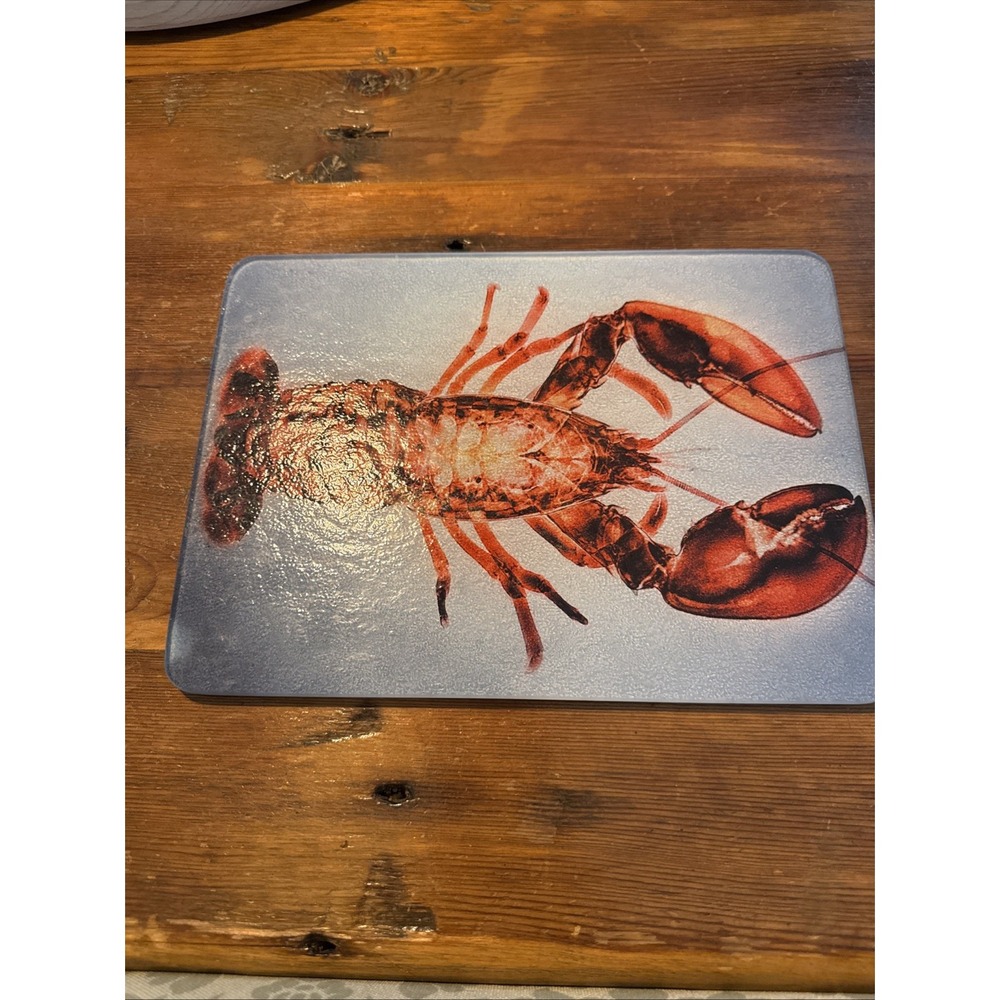 Salty Lobster 11 By Emna Caroline Glass Tempered Cutting Board  10.5" X 8"